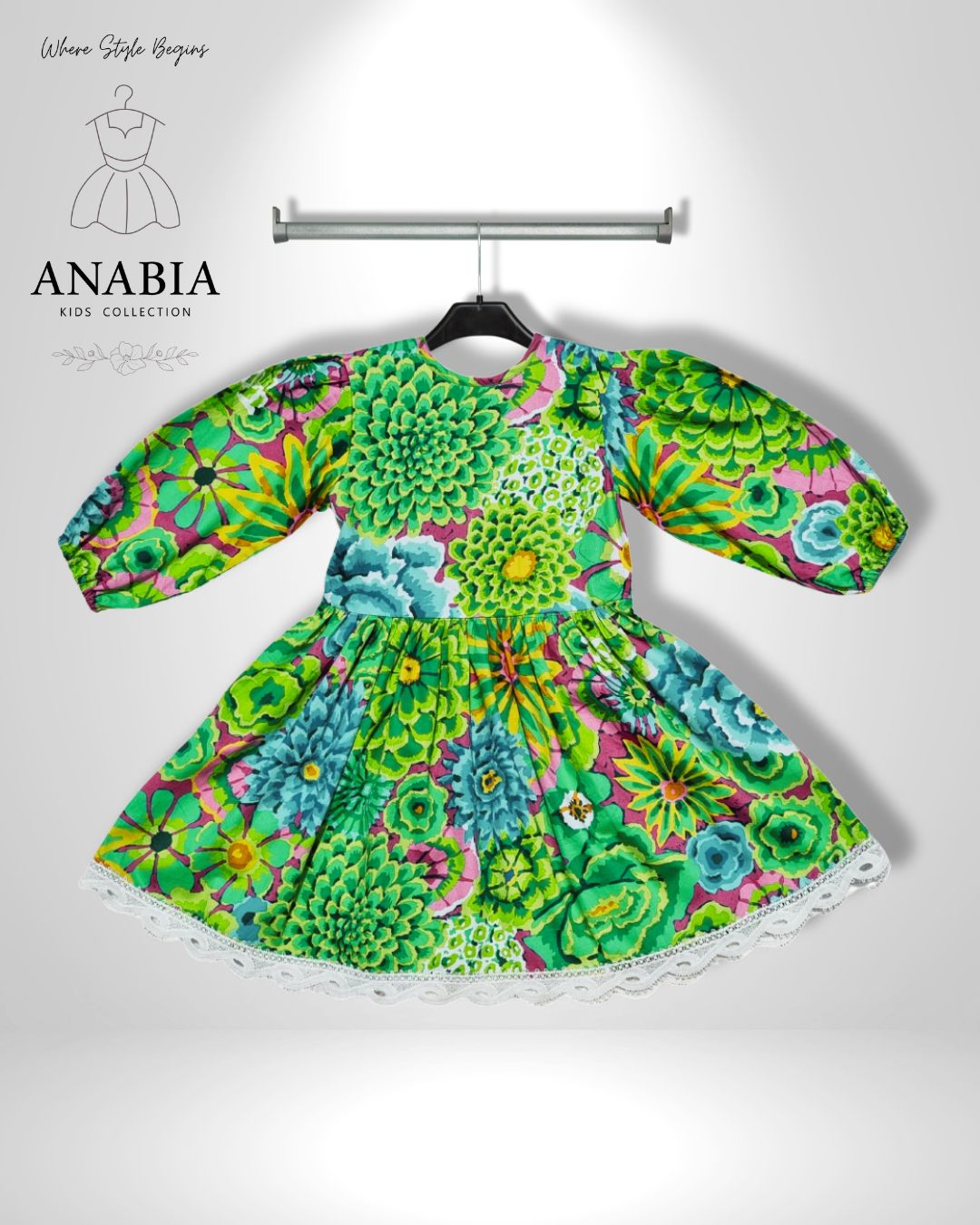 Stylish 2 PIECE Embroidered Cotton set featuring a floral frock and matching jacket from Anabia Kids Collection.