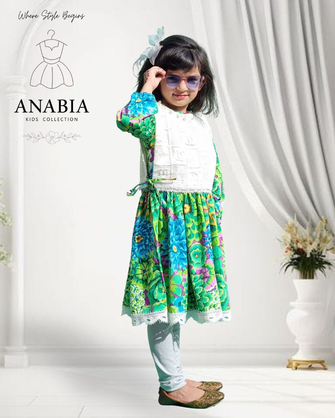 Stylish 2 PIECE Embroidered Cotton set featuring a floral frock and matching jacket, perfect for girls from Anabia.